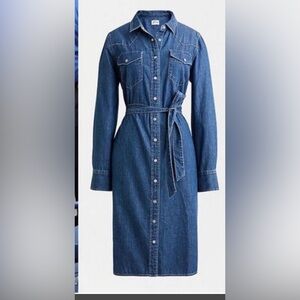 J Crew belted denim cotton shirtdress with pockets EUC 00 sold out